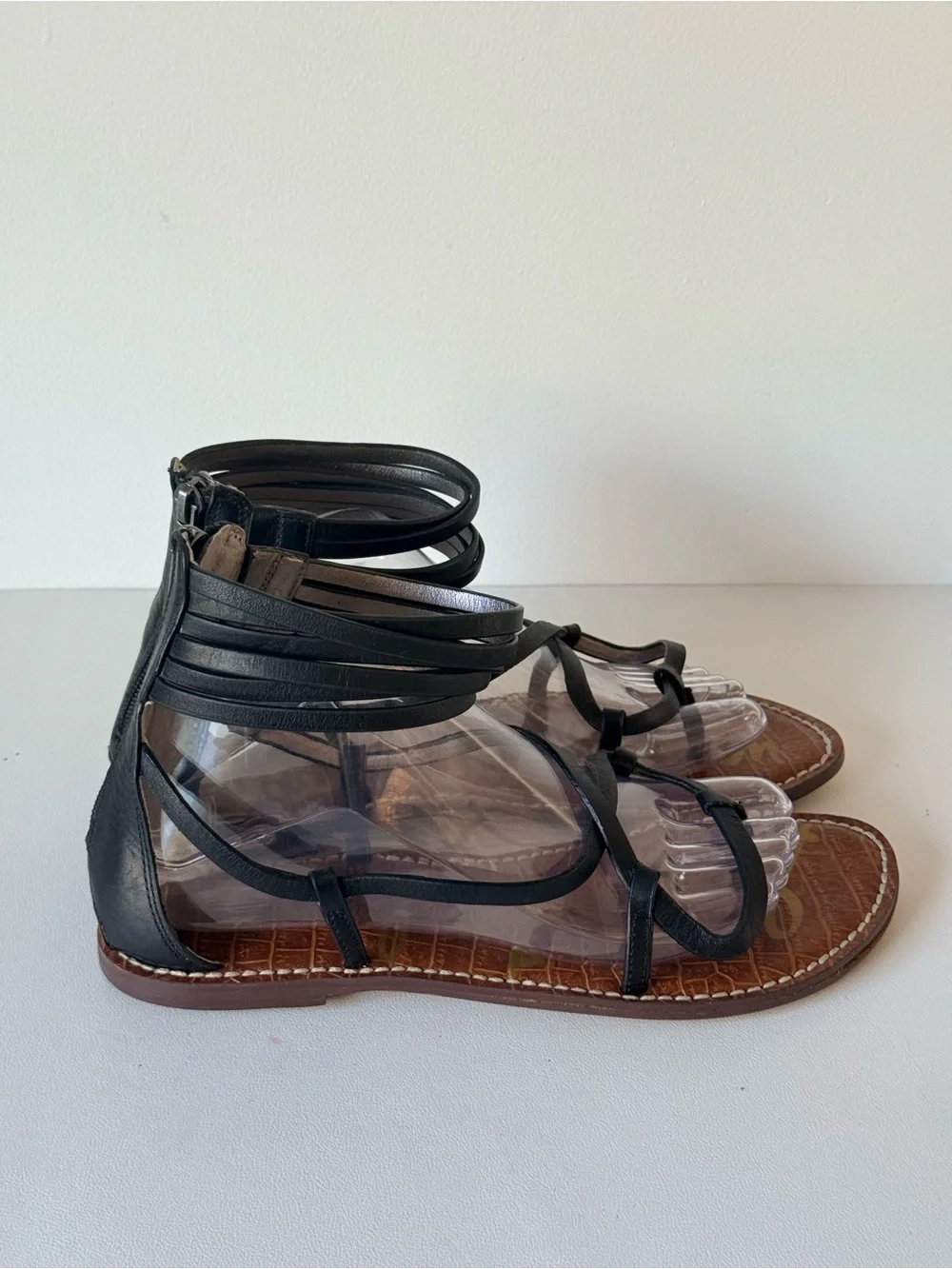 Sam Edelman Black Leather Ginette Gladiator Sandals Ankle Wrap Boho Festival - Picture 5 of 12